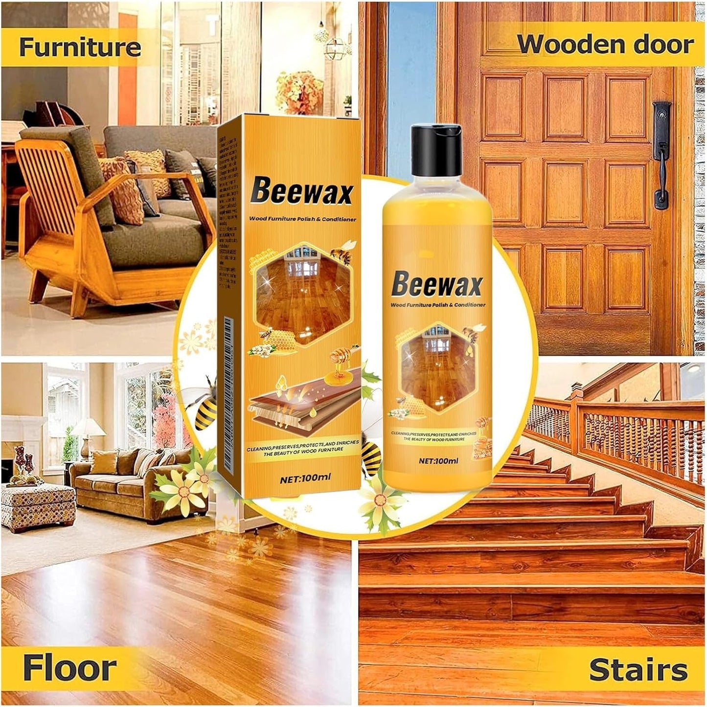 Beeswax Furniture Polish, Colorless Wood Wax for Furniture Protection